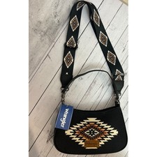 Wrangler Aztec Southwestern Crossbody Shoulder Bag Black Canvas Guitar Strap