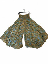Silk Wide Leg Palazzo Pants Paisley Print One Size L Travel Summer Wear