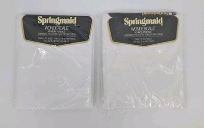 VTG Springmaid Wondercale White Twin Flat And Fitted Sheet Set No-Iron Percale