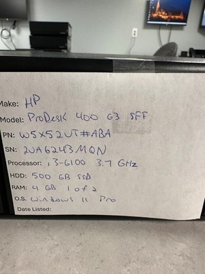 HP ProDesk 400 G3 SFF (500GB SSD, Intel i3-6100 3.70GHz, 4GB, Windows 11 Pro)