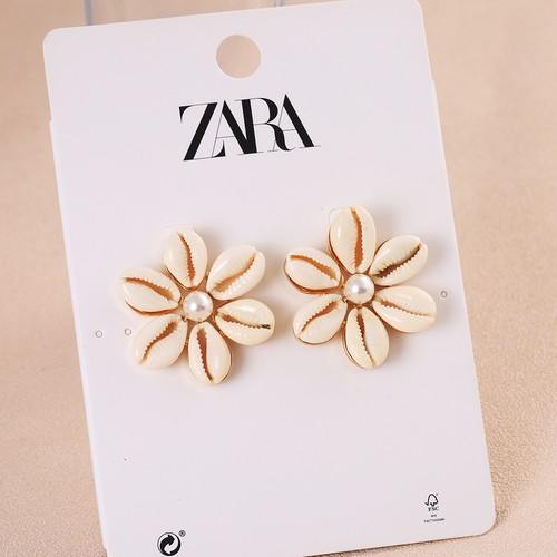 ZARA natural shell round flower beach vacation earrings women's earrings - Picture 2 of 4
