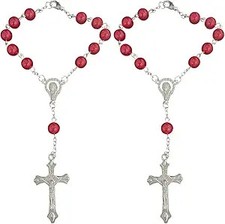 2PCS Rosary for Rearview Mirror, Red Rosary Pendant Car Interior Re Color: Red