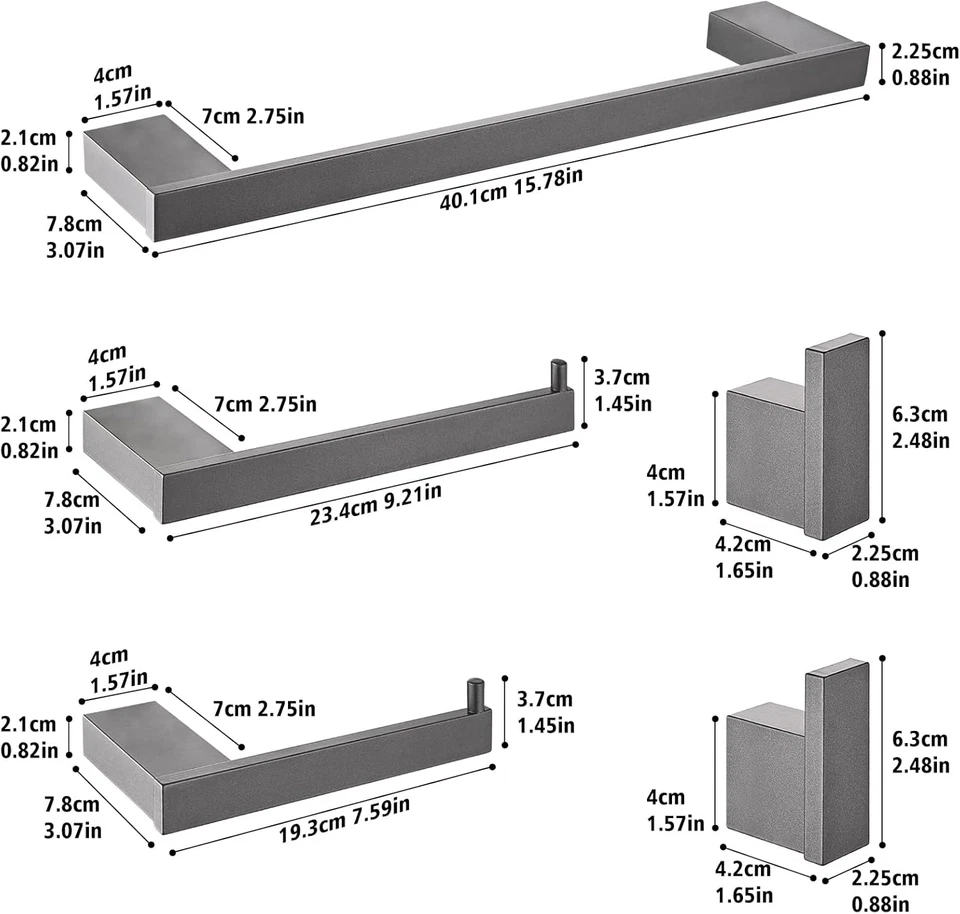 Porta Asciugamani, Accessori Bagno Set Di 5, Alluminio Da 40Cm, Carta Igienica,  - Immagine 2 di 4