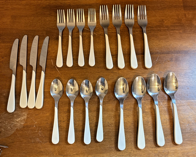 #ad 20 Piece WF Washington Forge WAF11 White Ivory Swirl Stainless Flatware Vanilla $31.39