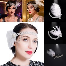 1920s Flapper Headpiece Feather Headband Rhinestone Gatsby Party Headpiece