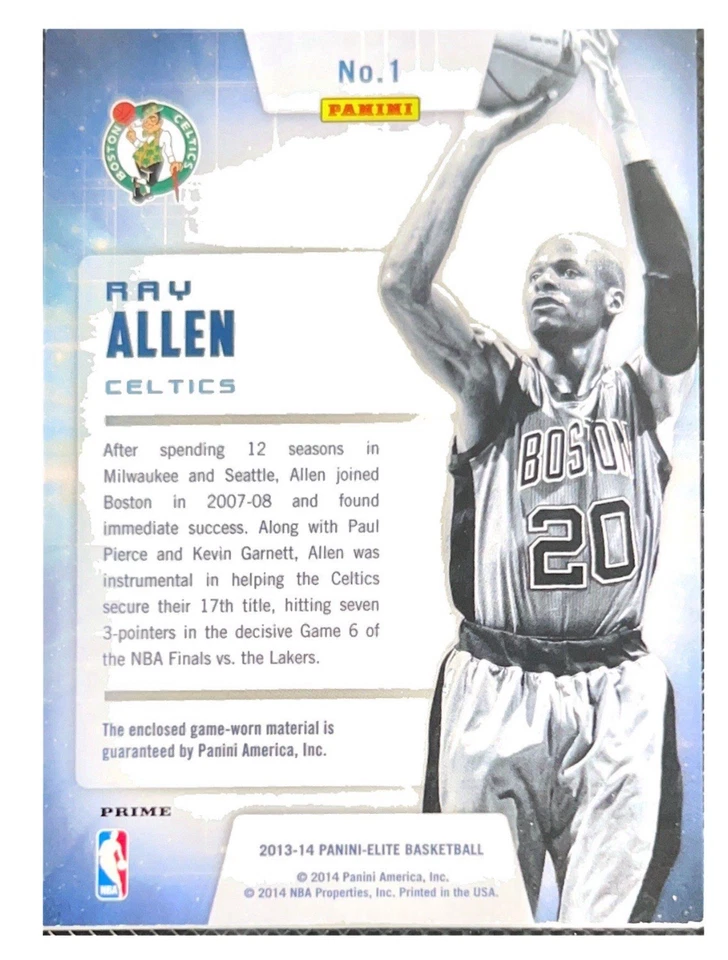 ¡PARCHE Ray Allen Regreso al Futuro #d/20! Tarjeta número 1 Panini Elite 2013-14 Foto 2 de 4