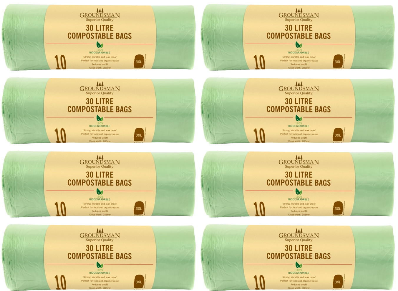 80x Groundsman Compostable Caddy Bin Liners Waste Bags Biodegradable Kitchen 30L