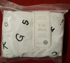 American Baby Co Cotton Jersey Knit Fitted Crib Sheet White Alphabet 28"X52" New