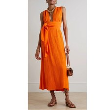 Faithfull the Brand Tropiques Convertible Linen Maxi Dress Medium Tangerine Boho