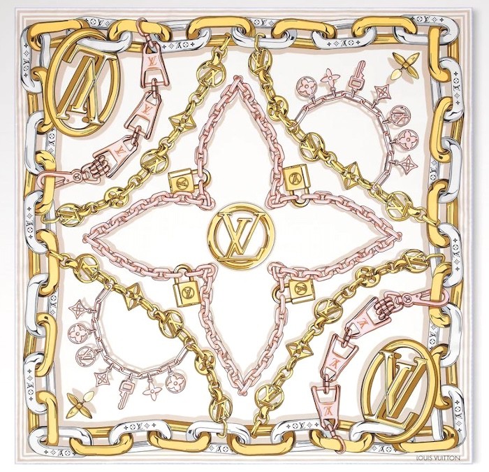 Louis Vuitton Scarf Stole Bejeweled M77655 Gold Chain Accessory