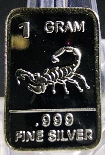 1 Gram .999 Fine Silver Art Bar Ingot. Scorpion. Fun & Unique Way To Invest.