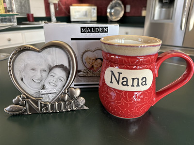 Nana Cracker Barrel Embossed Mug Red  & Nana Photo Frame By Malden Never Used