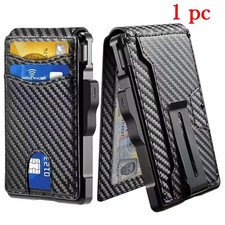 Men's Slim PopUp Bifold Carbon Fiber Wallet, RFID Blocking, Money Clip, Men Gift