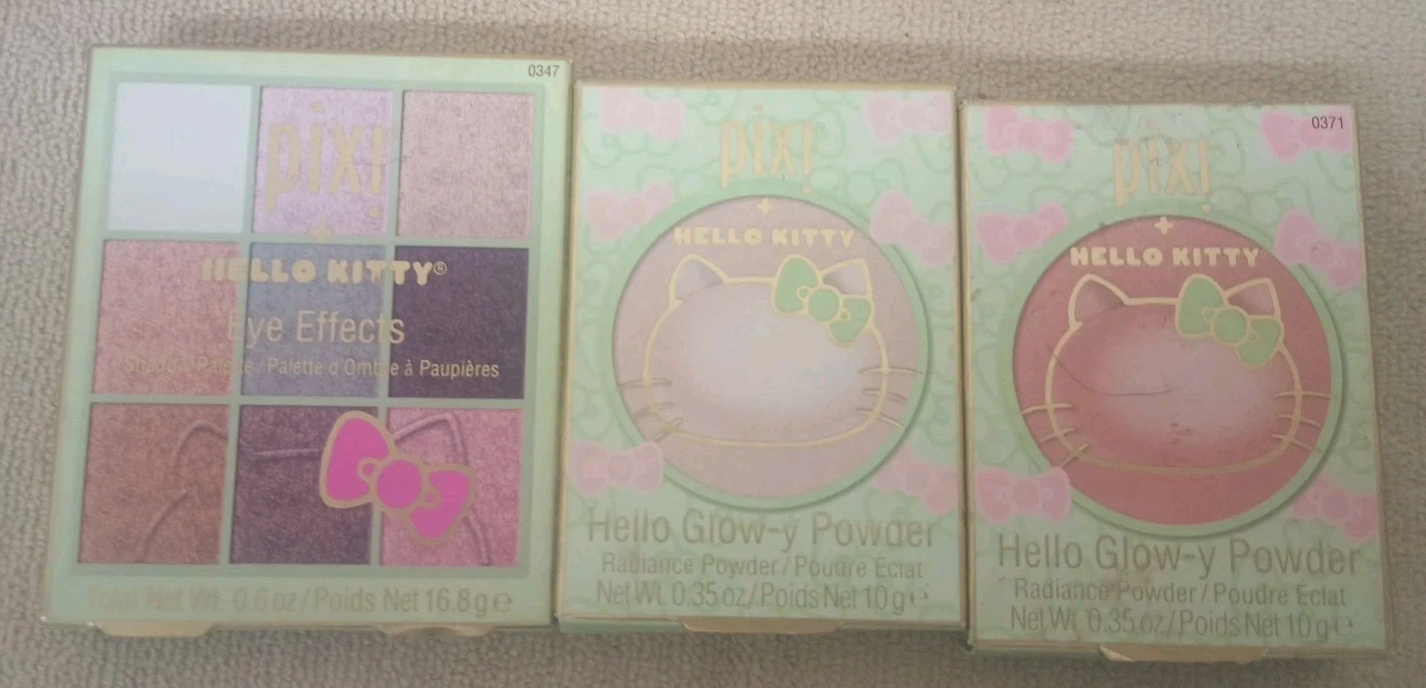 New Pixi Hello Kitty Makeup Kit Set Of 3 Pieces Chrome Palette Eye Effects Glowy