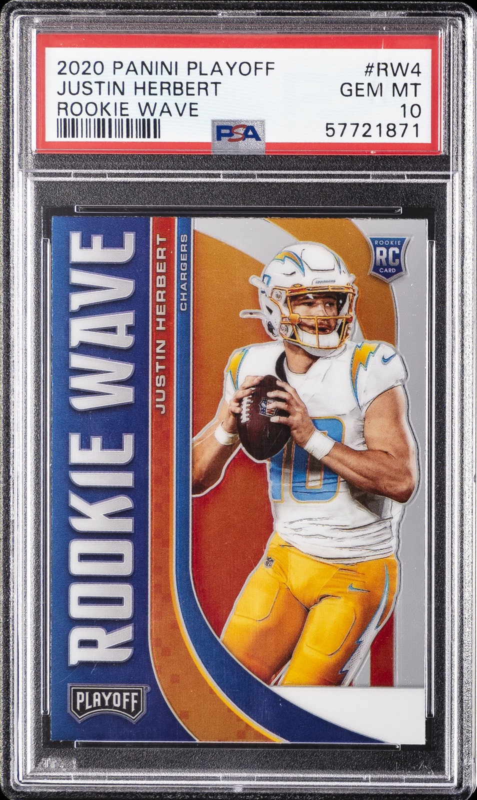 2020 PANINI PLAYOFF ROOKIE WAVE #RW4 JUSTIN HERBERT PSA 10
