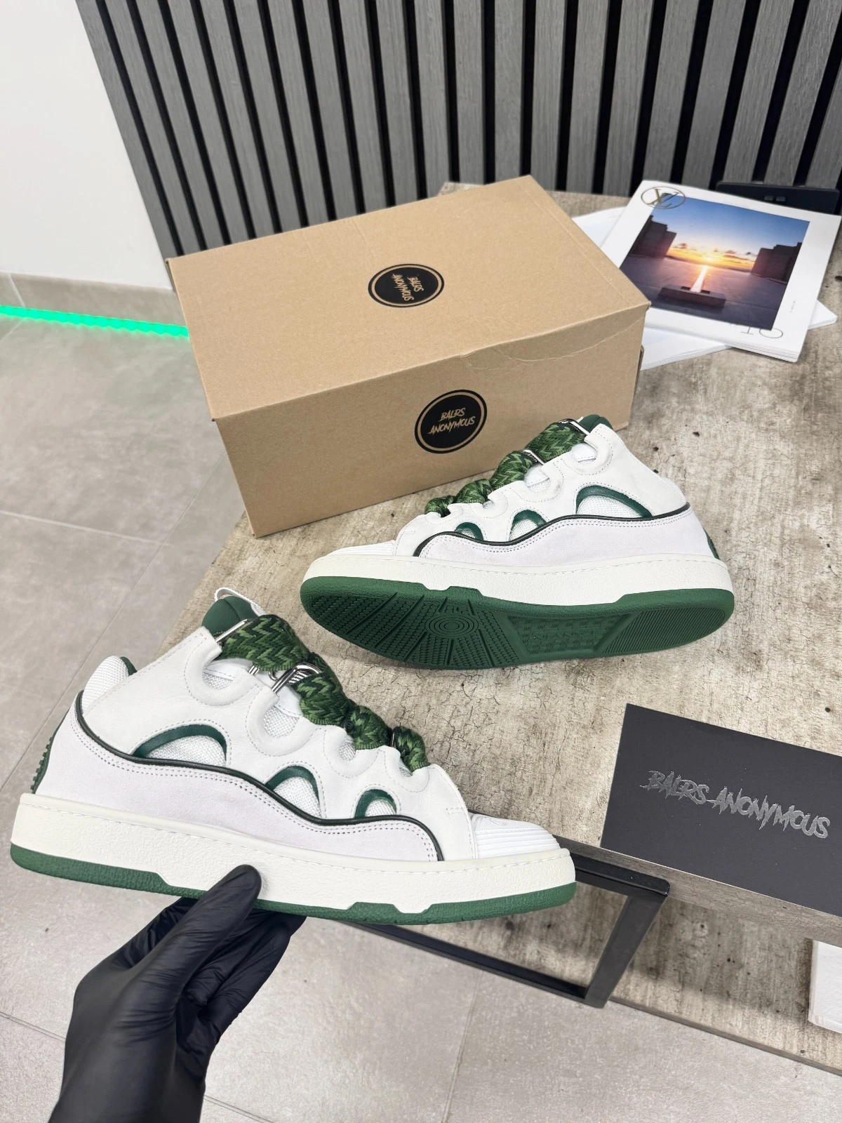 Lanvin — Lanvin Curb Low Top Trainers In White & Green RRP £750 / UK. 8 =