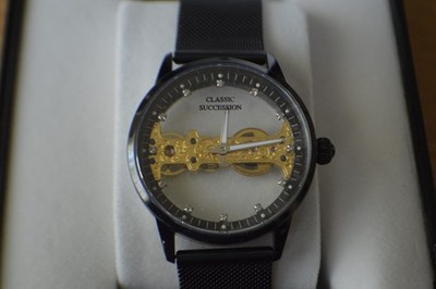 Succession Automatic Mechanical Movement Watch with Black Stainless-Steel Strap