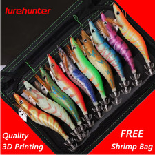 10PCS Luminous Squid Jig Fishing Lures Set 2.5–3.5 Wood Shrimp Bait with Bag