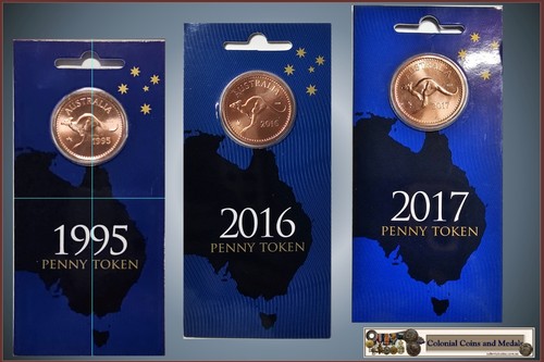 1995, 96, 97 Penny Token in Card set of 3