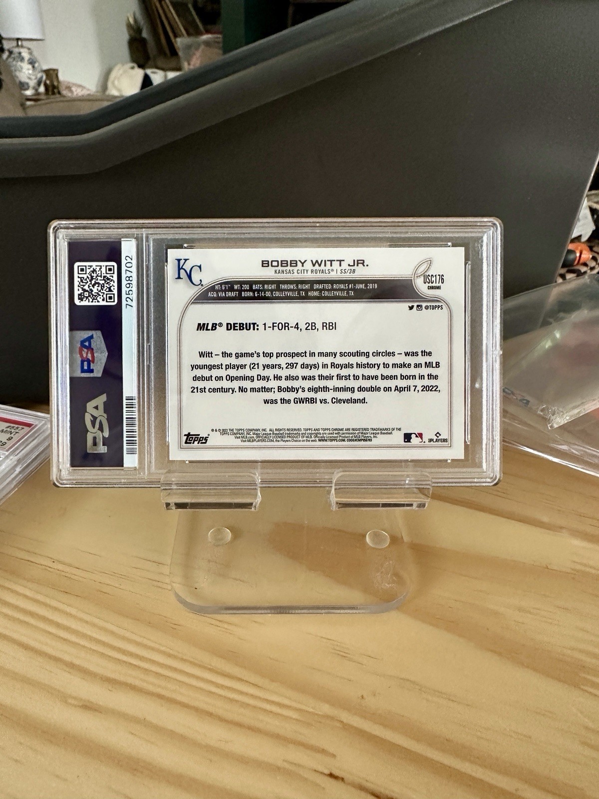 2022 Topps Chrome Update Rookie Debut Bobby Witt Jr. Purple Refractor PSA 10 view 3