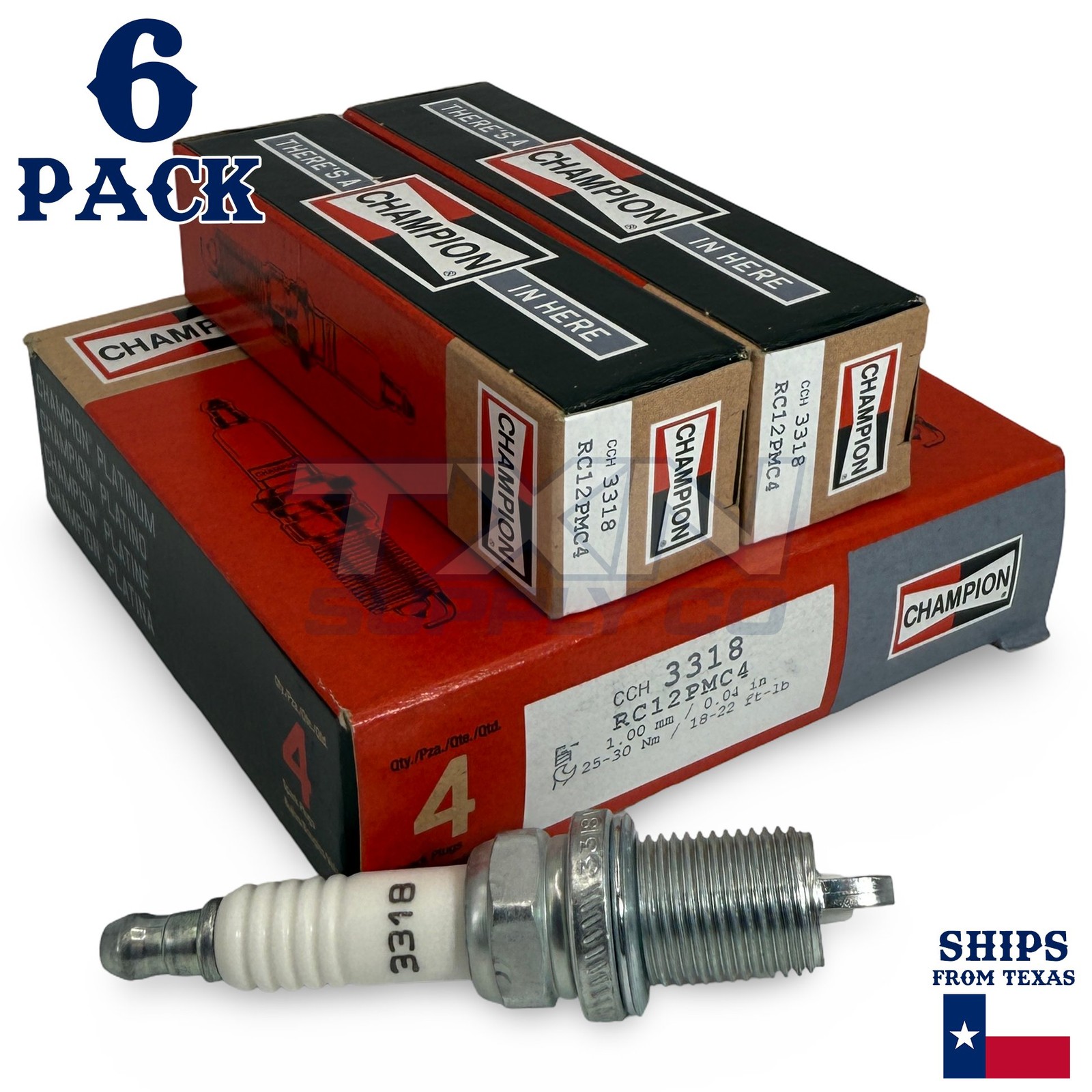 Champion 3318 Platinum Spark Plugs RC12PMC4 - 6 Pack