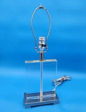 Modern Crystal Glass  Chrome Rectangle Shape Base Table Lamp 21"  Harp Working