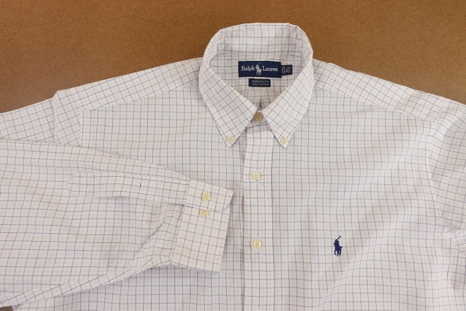 Camisa Ralph Lauren Para Hombres 16.5 34/35 Blanca Cuadros Manga Larga Botón Delantero *Defecto Foto 2 de 4