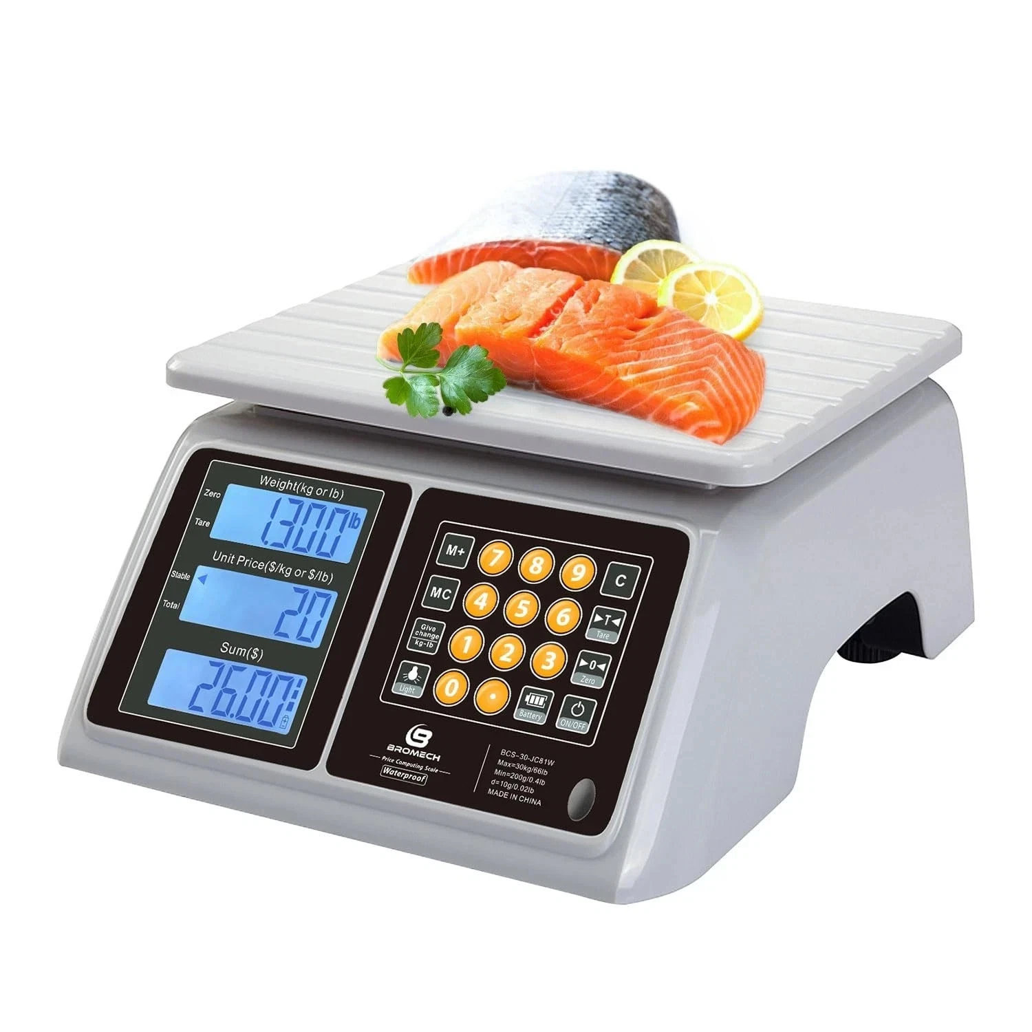 BROMECH Waterproof Commercial Food Scale 66lb with Price Computing - Digital ...