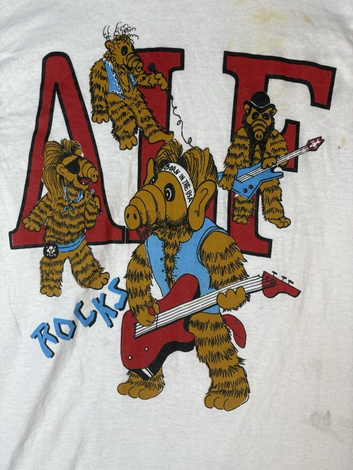 Vintage ALF Rocks T Shirt Single Stitch 80s Retro TV Music Fits Size XS - Image 3 of 4