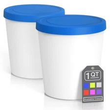- Premium Ice Cream Containers (2 Pack - 1 Quart Each) Perfect Freezer Storag...