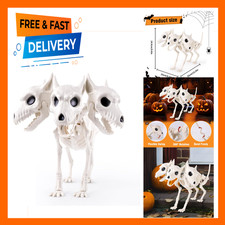 12 Inch Three-Headed Halloween Skeleton Dog Statue Prop, Spooky Realistic Animal