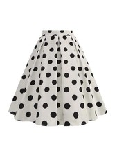 Summer Casual Women Midi Skirt Polka Dot High Waist Retro Vintage 50s Pleated Pa