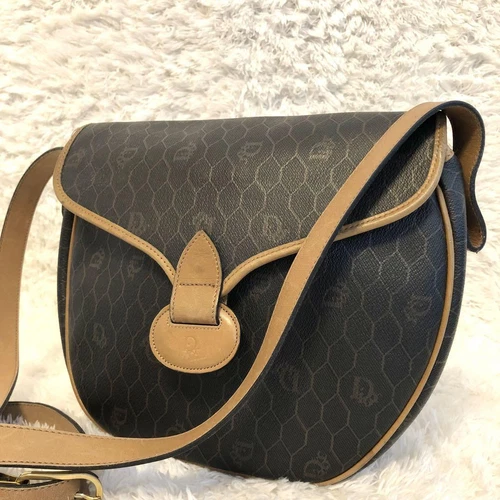 Sac bandoulière Dior marron PVC avec motif nid d'abeille et logo authentique