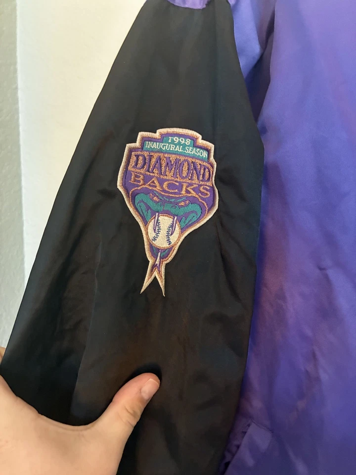 Vtg Rare MLB Arizona Diamondbacks Purple Starter Satin Bomber Jacket Men’s L - Image 3 of 4