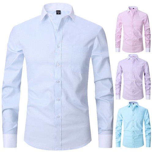 Mens Dress Shirts French Cuff White Collar Formal Business Camisas Slim Shirts - Picture 2 of 22