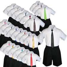 3pc Set Boy Baby Toddler Formal Party BLACK Shorts Choose a Color Long Tie