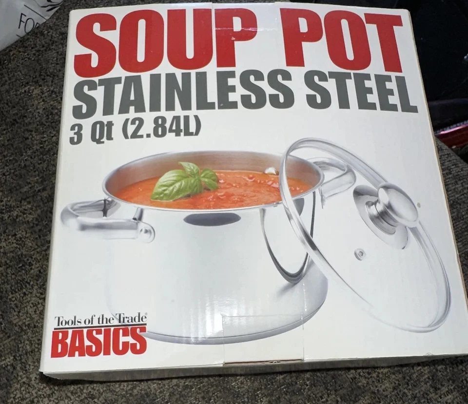 Nuevo Olla Sopera Básica Herramientas del Comercio Acero Inoxidable 3qt con Tapa de Vidrio. Foto 2 de 4