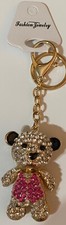 Pink Colored Crystal  Enamel Bear Fashion Keychain