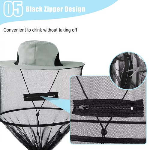 Mosquito Head Net Hat with Hidden Mesh Protect Bugs Bees for Hiking Fishing 2PC - Picture 10 of 18