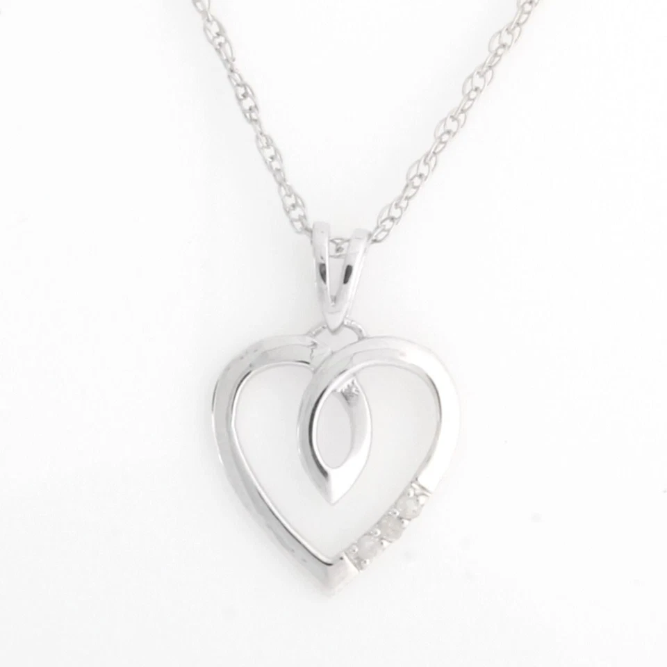 Colgante Corazón Regalo Navidad Plata Esterlina 925 Diamante Blanco con Cadena 18" O147 Foto 4 de 4