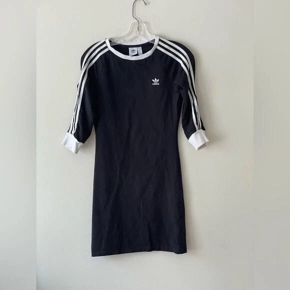 Adidas Original adicolor three stripe mini dress in black size small