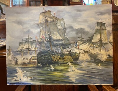 Ölgemälde Darstellung der Schlacht von Trafalgar