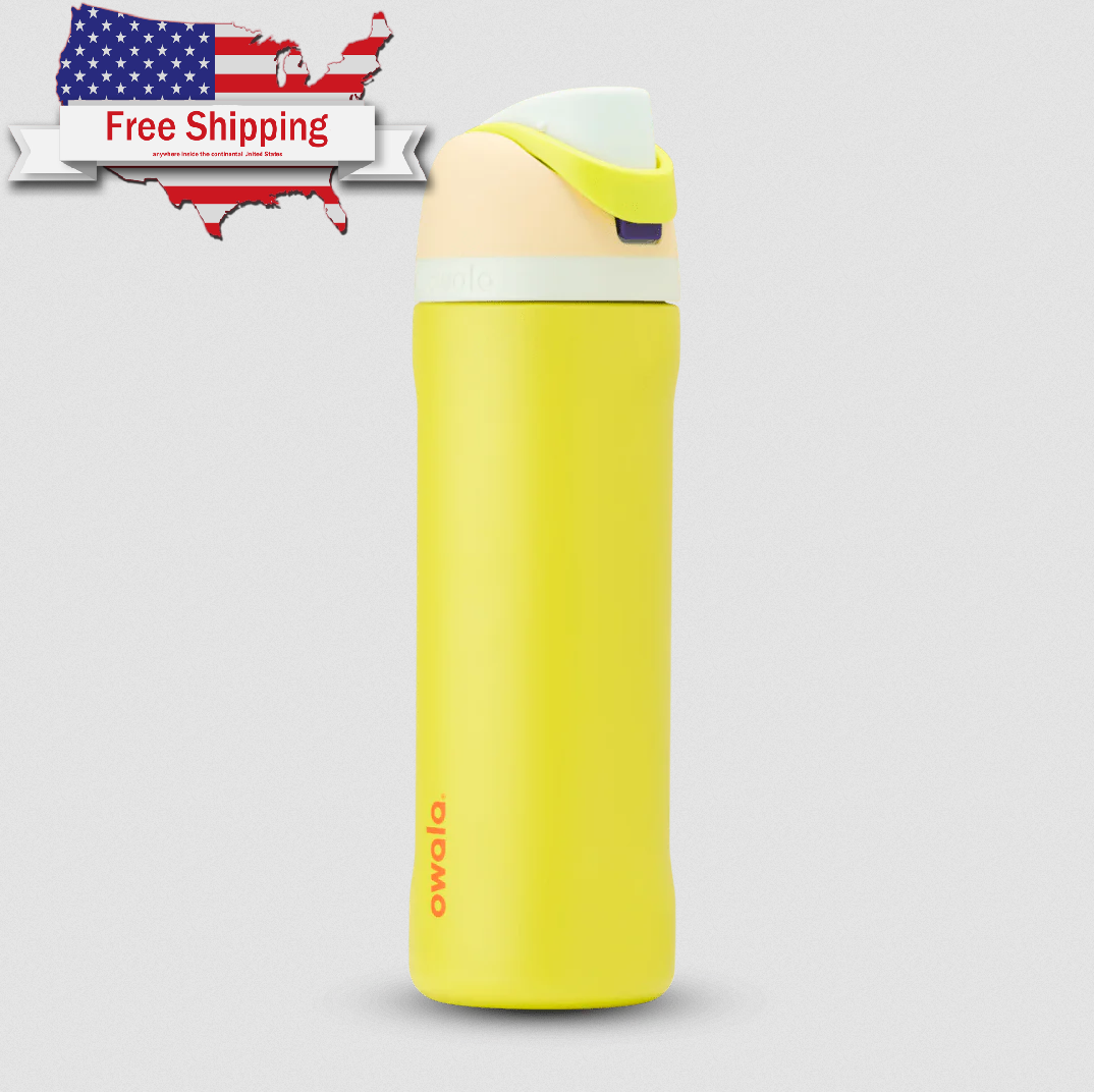 Owala FreeSip Stainless Steel Insulated Water Bottle, 24oz, Lemon Limeade.