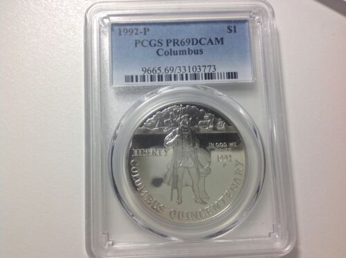 1992-P $1.00 Columbus PCGS PR69DCAM (yellow)