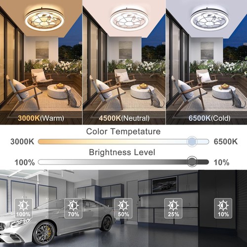 20" Modern LED Ceiling Fan Lights Flush Mount Light kit With APP Remote Control - Picture 4 of 9