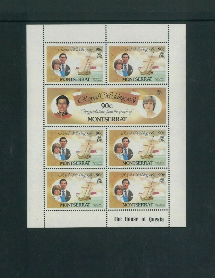 Марки 1981 Монтсеррат No465-470 королевская свадьба принц Чарльз и принцесса Диана - Изображение 3 из 3
