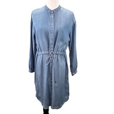 A New Day Chambray Dress size XL Women Blue Button Up Drawstring Waist