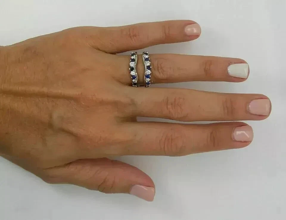 3.00Ct Round Lab-Created Sapphire 14K White Gold Plated Enhancer Guard Wrap Ring - Image 2 of 4