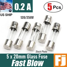 5 Pcs  Fast-Blow Fuse 0.2A 250V Glass Fuses 5 x 20 mm (0.2 Amp) | US Ship