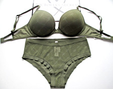 VICTORIA'S SECRET PINK Super Push-Up Bra and Panty Set VS Olive Green Mesh NWT